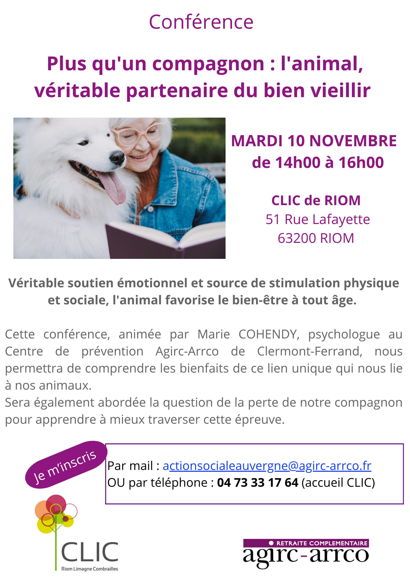 Affiche ANIMAL BIEN VIEILLIR Riom CLIC 101126